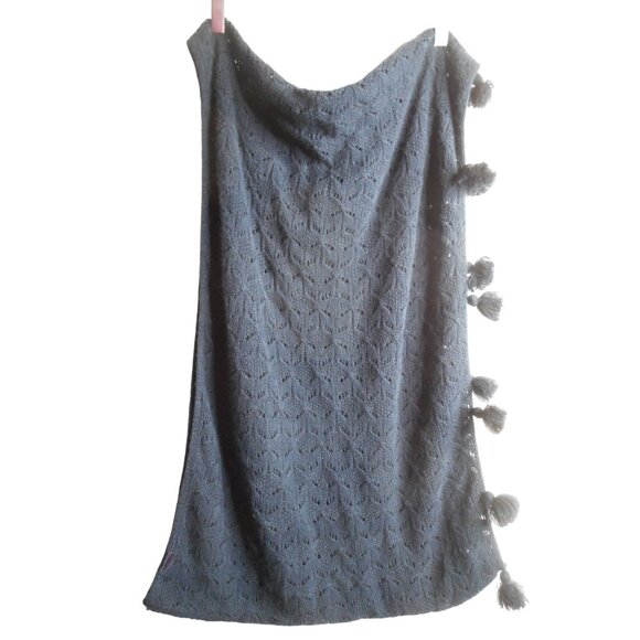 Fatface Navy Blue knit Infinity Scarf  23 x 29.5 inches Pom pom accents acrylic - Picture 4 of 4